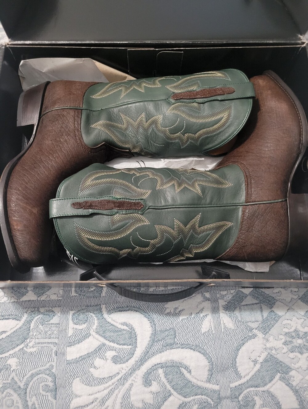 Lagrage Leather Hippo Men's  Cowboy Boots with Green Shaft Accents. - Picture 11 of 12